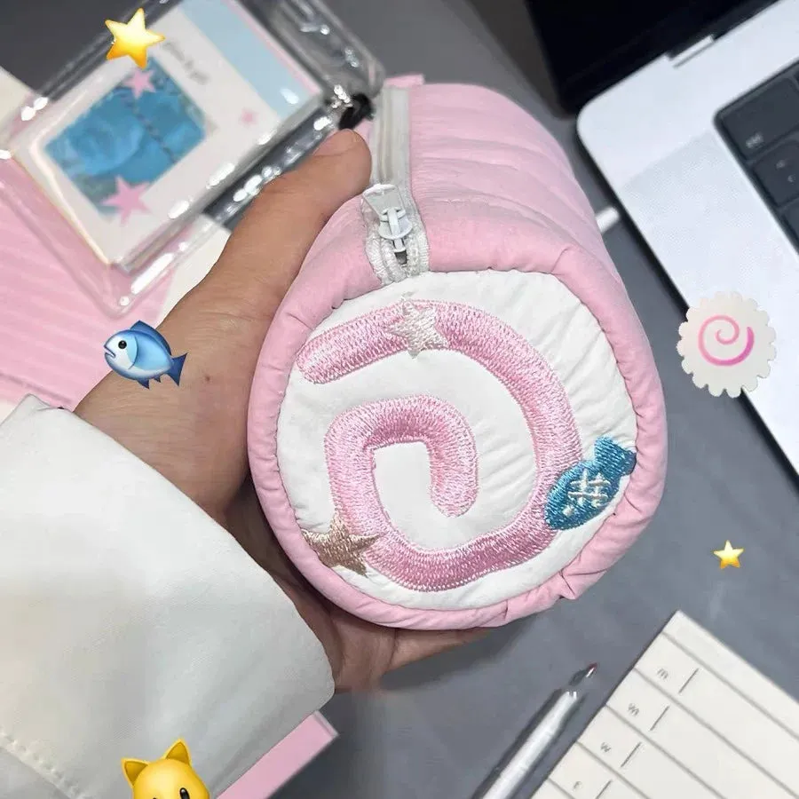 Kawaii pink cake roll pencil case