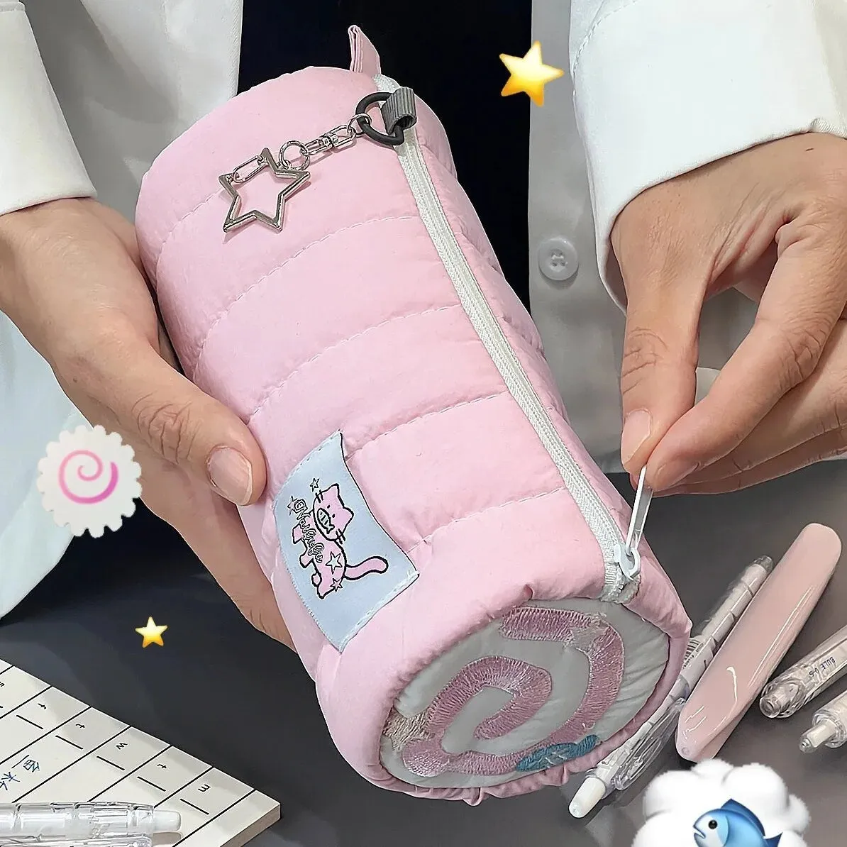 Kawaii pink cake roll pencil case