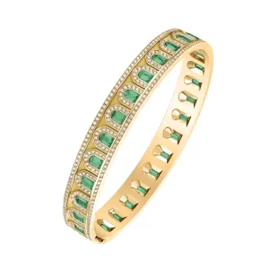 L'Arc Deco Bangle in 18k Yellow Gold with DAVIDOR Arch Cut Green Tourmalines and Brilliant Diamonds