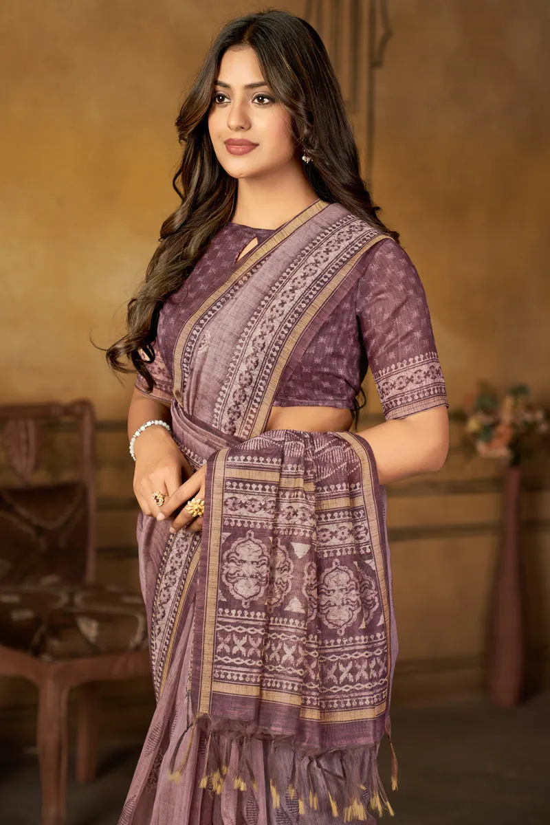 Lavender Color Gorgeous Chanderi Silk Digital Printed Saree