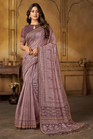 Lavender Color Gorgeous Chanderi Silk Digital Printed Saree