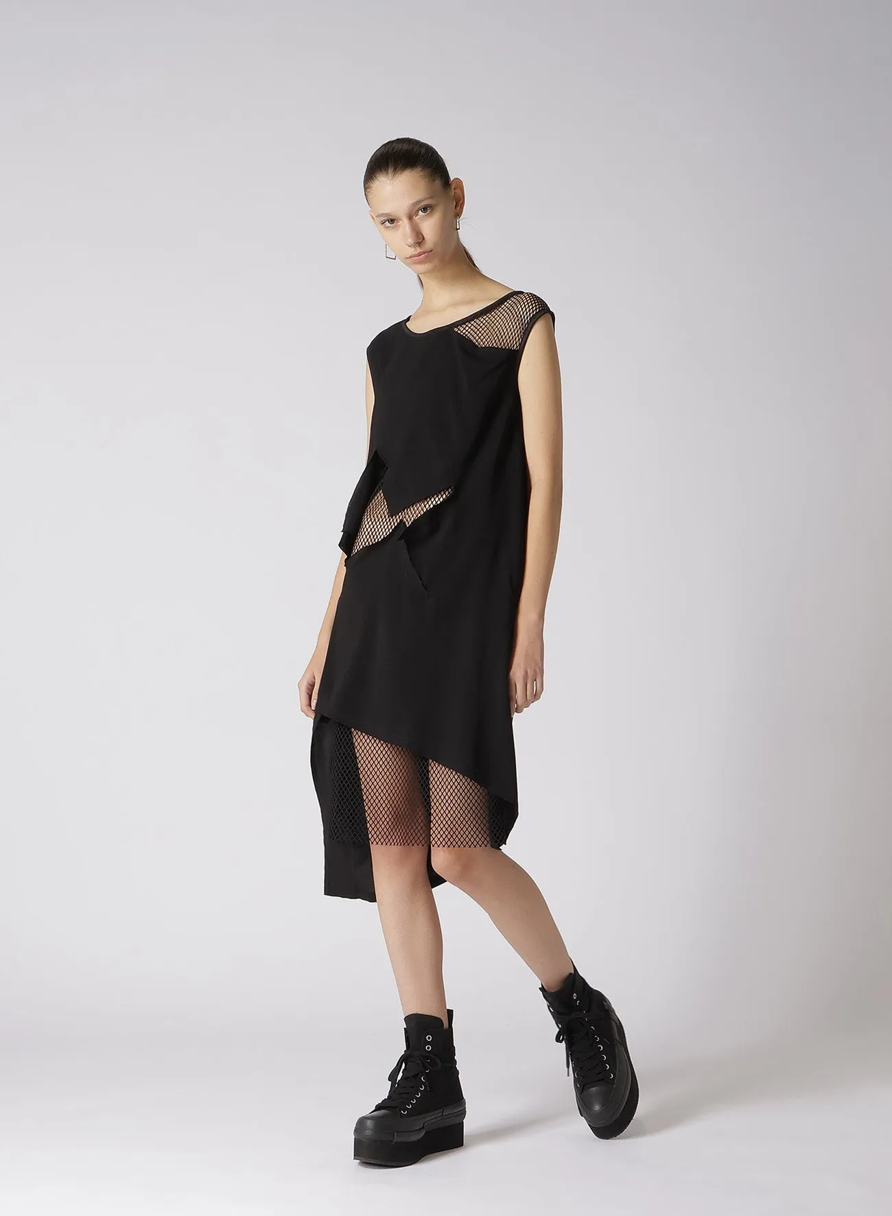 LAWN   MESH SLEEVELESS LAYERED DRESS