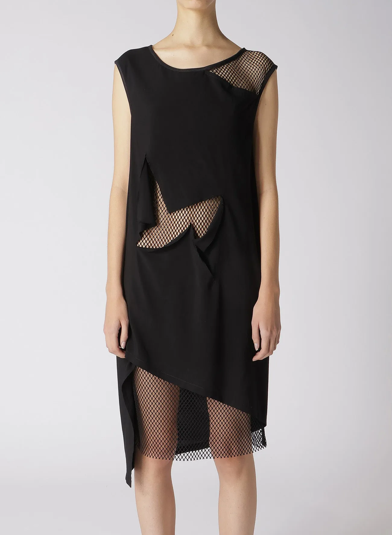 LAWN   MESH SLEEVELESS LAYERED DRESS