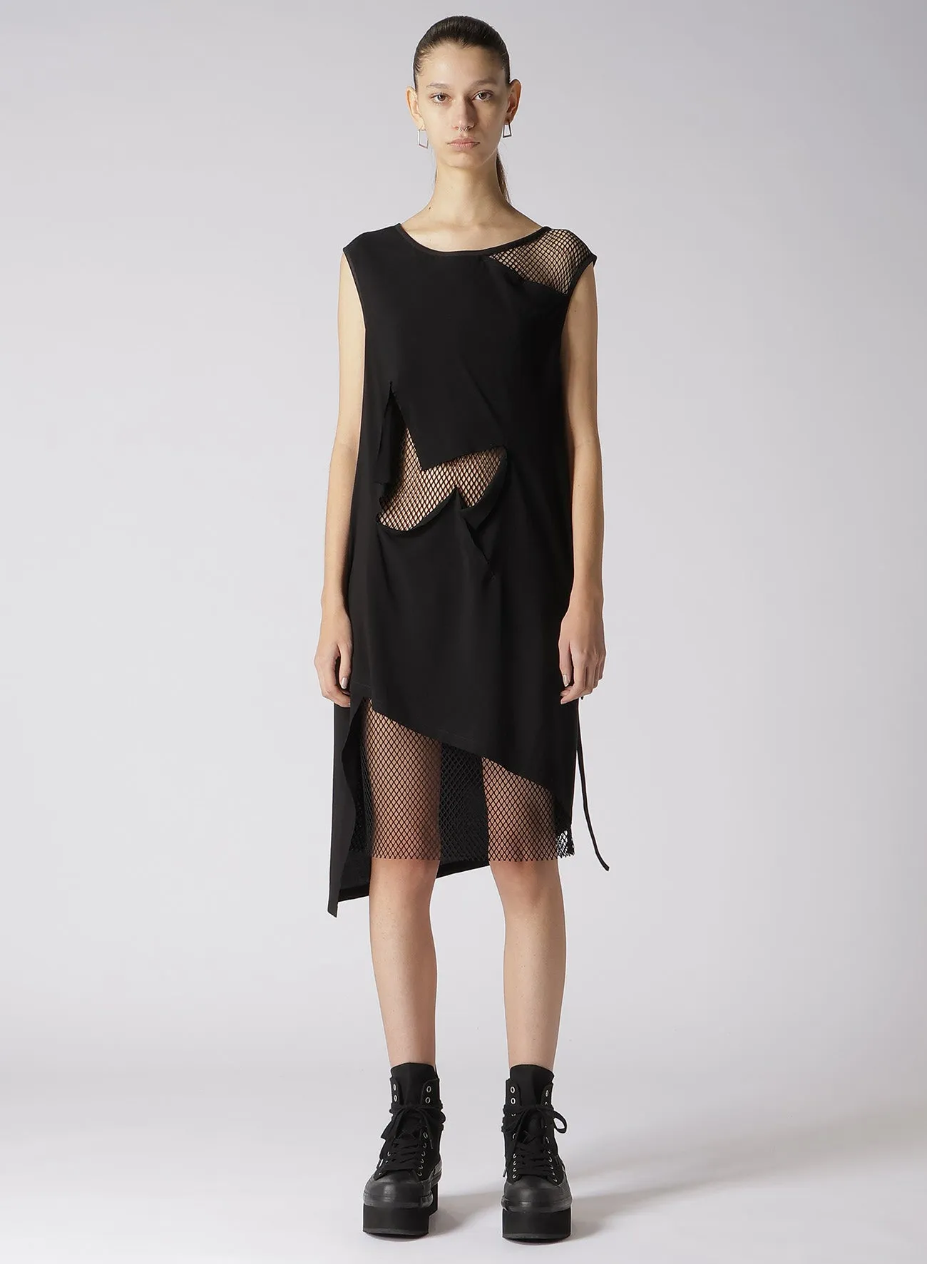 LAWN   MESH SLEEVELESS LAYERED DRESS