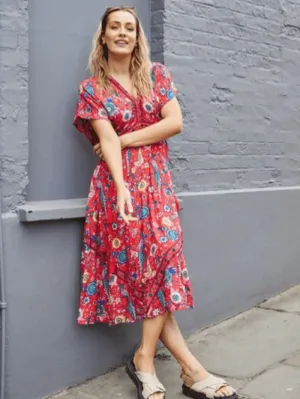 Libby Loves Santorini Red Midi Dress