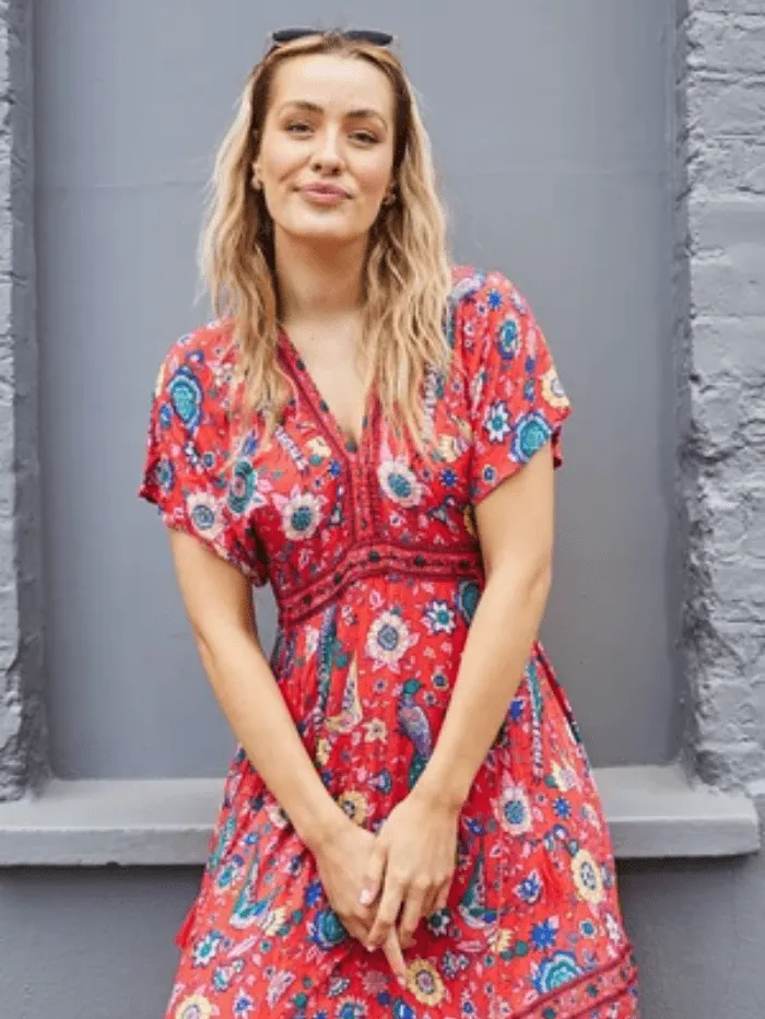 Libby Loves Santorini Red Midi Dress