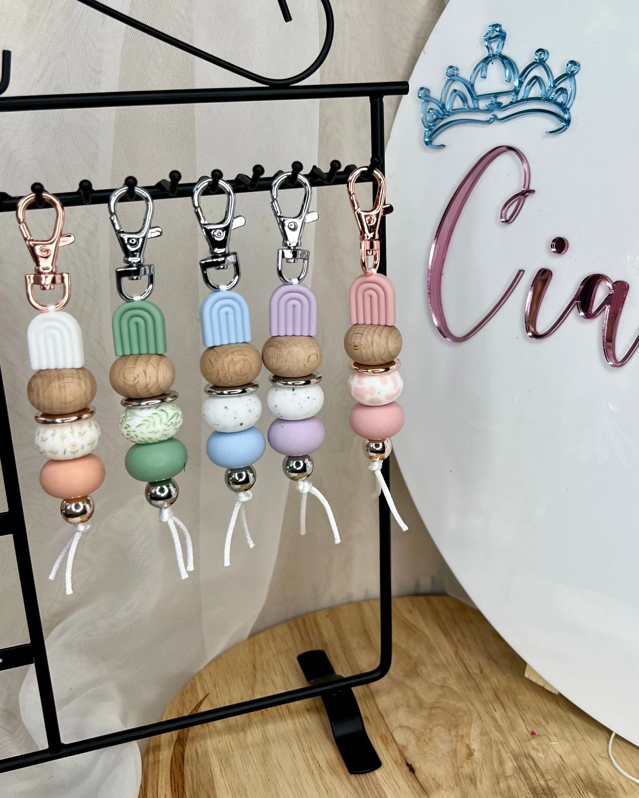 Little Bo Beaded Silicone Keyrings - Blue Rainbow