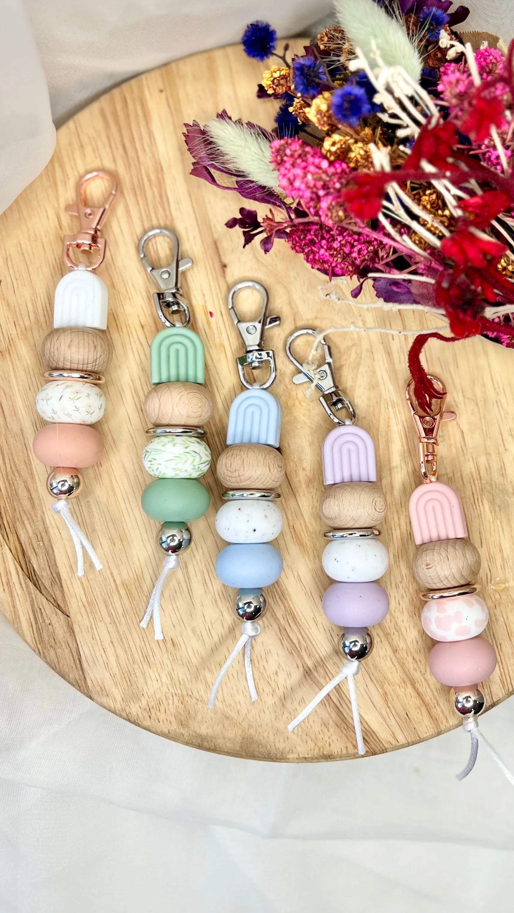 Little Bo Beaded Silicone Keyrings - Blue Rainbow
