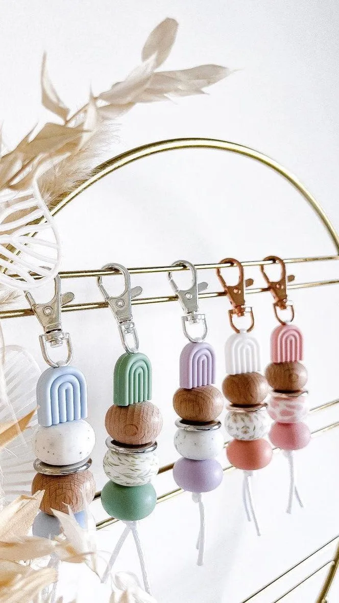 Little Bo Beaded Silicone Keyrings - Blue Rainbow