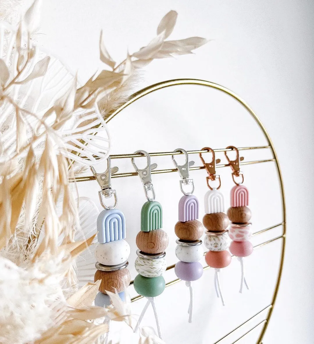 Little Bo Beaded Silicone Keyrings - Blue Rainbow