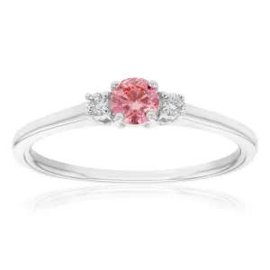 Luminesce Lab Grown Diamond Ring with Pink Centre in 9ct White Gold