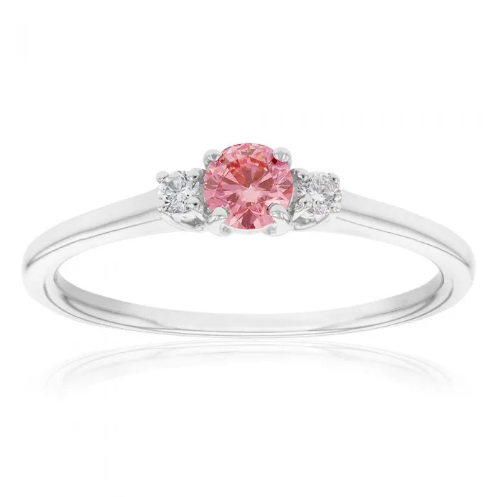Luminesce Lab Grown Diamond Ring with Pink Centre in 9ct White Gold