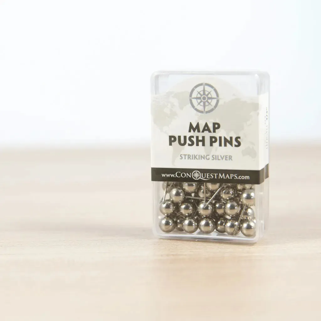 Map Push Pins: Striking Silver - Metallic Finish