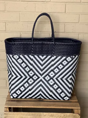Maria Victoria Navy Blue and White Women Tote Bag
