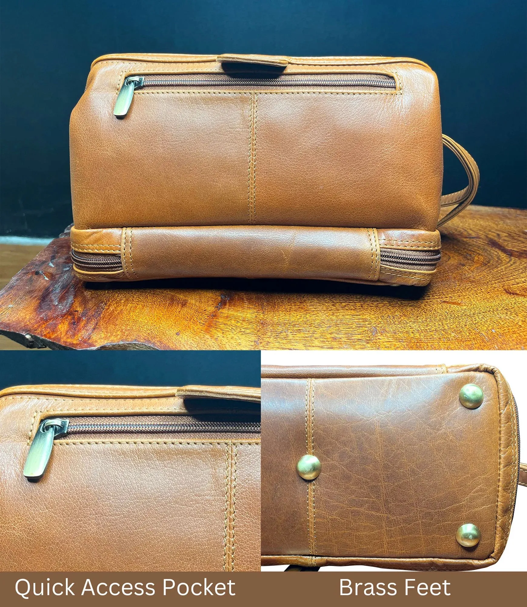 Megan Leather Travel Toiletry Bag (Cognac)