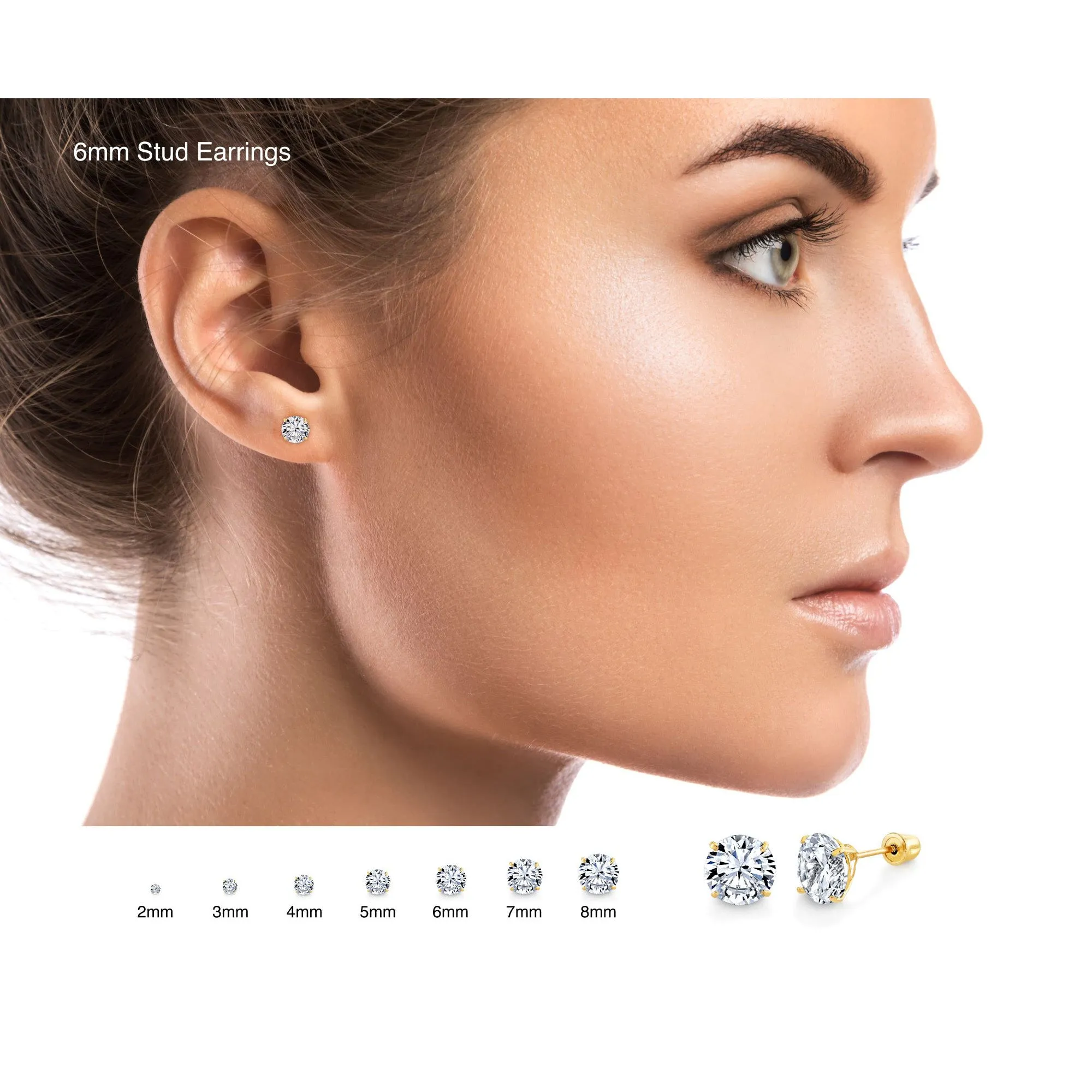 Metal Masters 14K Solid Gold Round Brilliant-cut Moissanite Stud Earrings Screwback