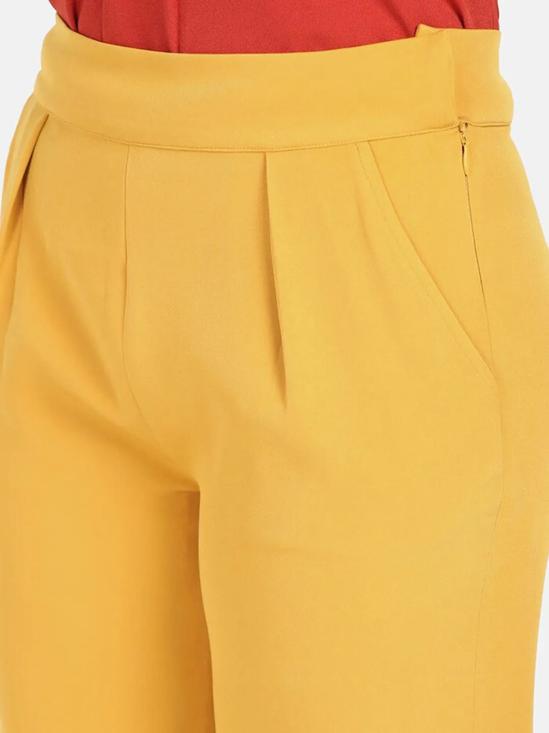Mid Waist Pleated Wide Bottom Pants
