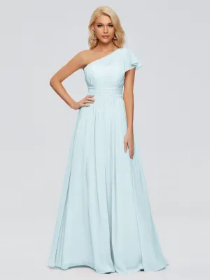 Mist Color Bridesmaid Dresses Rylee Gorgeous One Shoulder Pleated Chiffon Bridesmaid Dresses