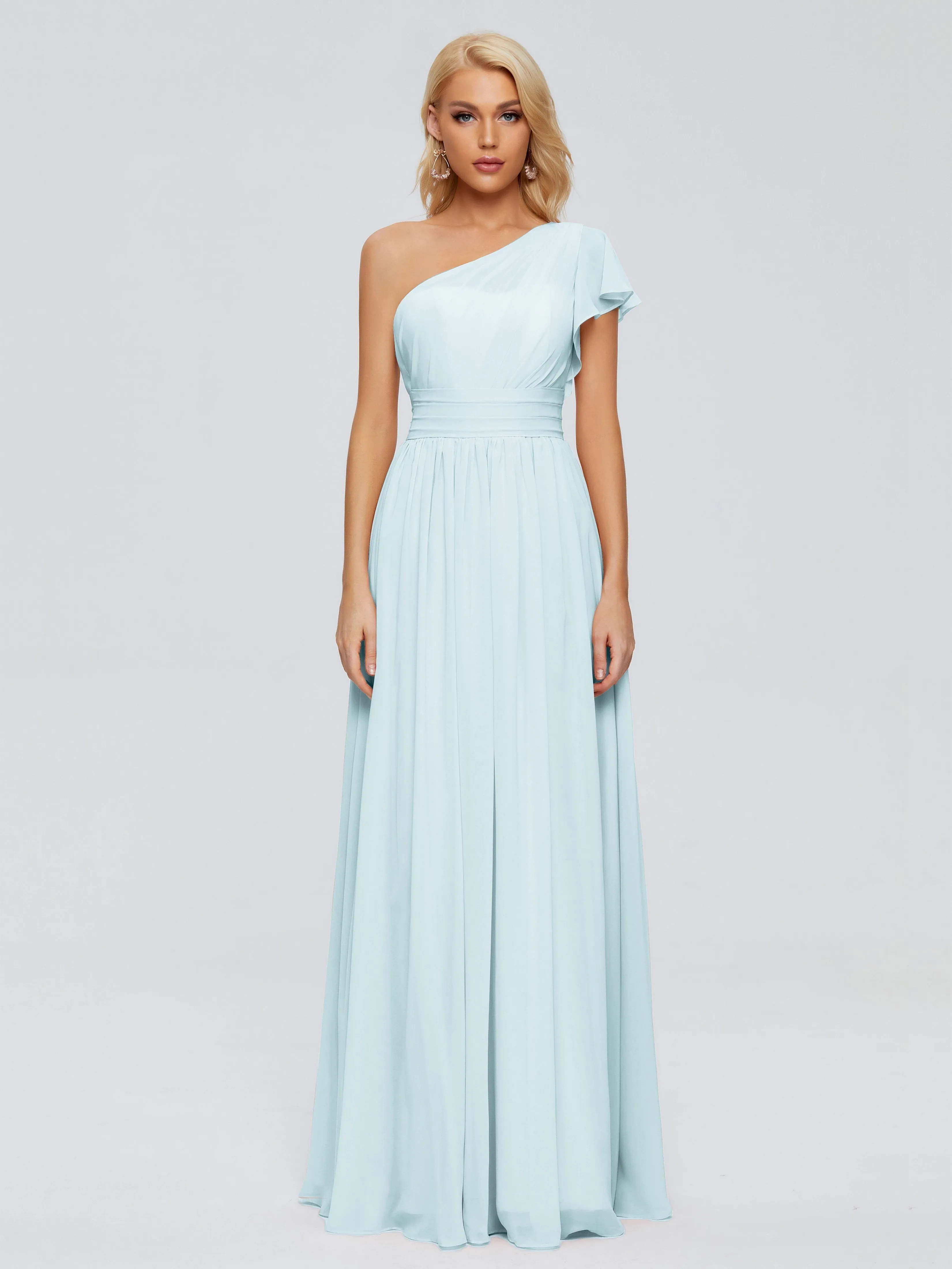 Mist Color Bridesmaid Dresses Rylee Gorgeous One Shoulder Pleated Chiffon Bridesmaid Dresses