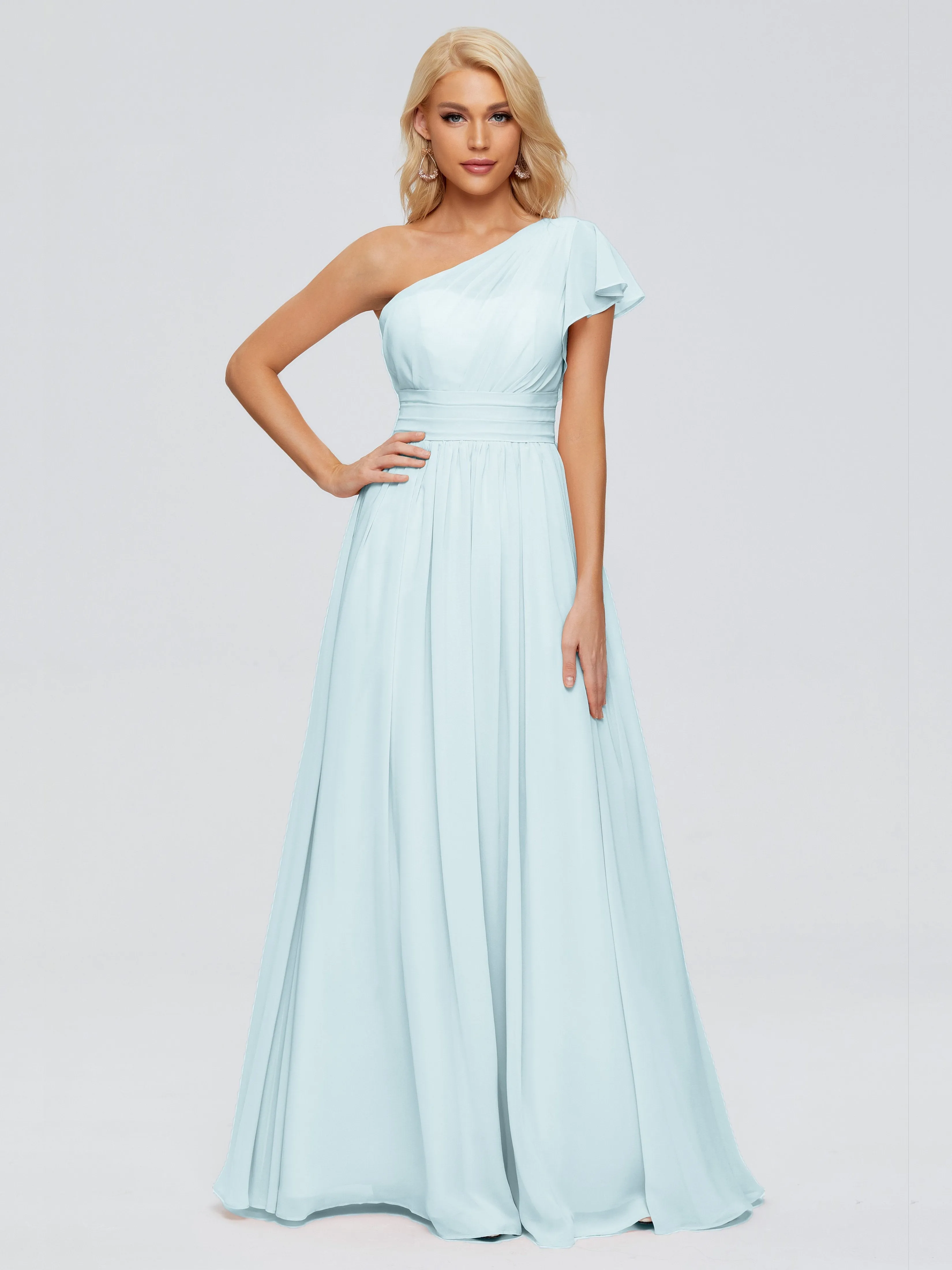 Mist Color Bridesmaid Dresses Rylee Gorgeous One Shoulder Pleated Chiffon Bridesmaid Dresses