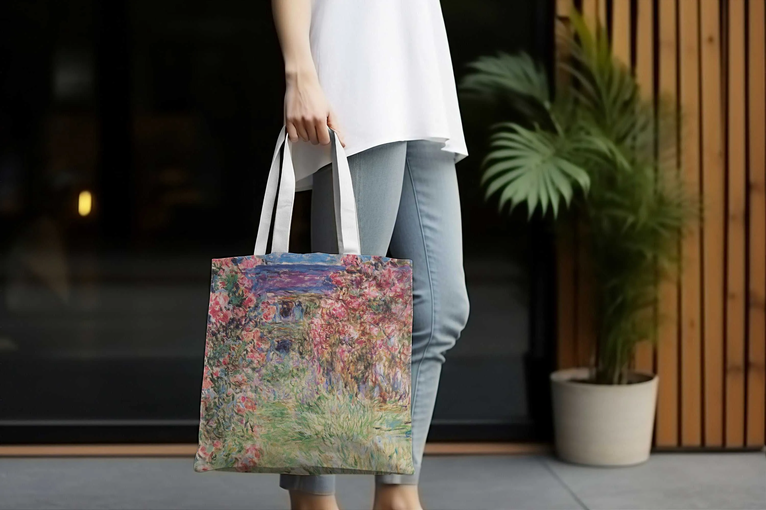 Monet Pink Roses Canvas Tote Bag