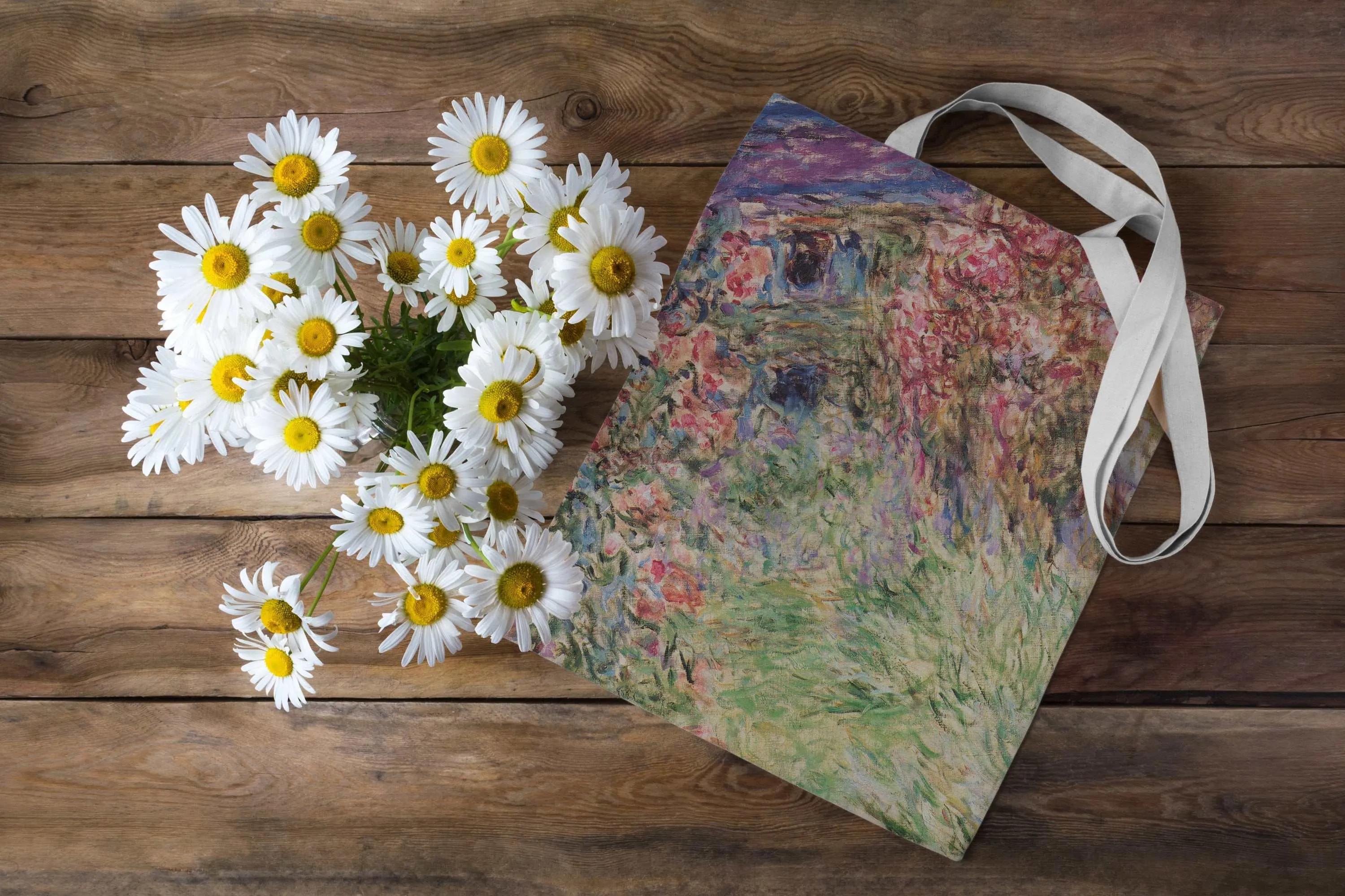 Monet Pink Roses Canvas Tote Bag