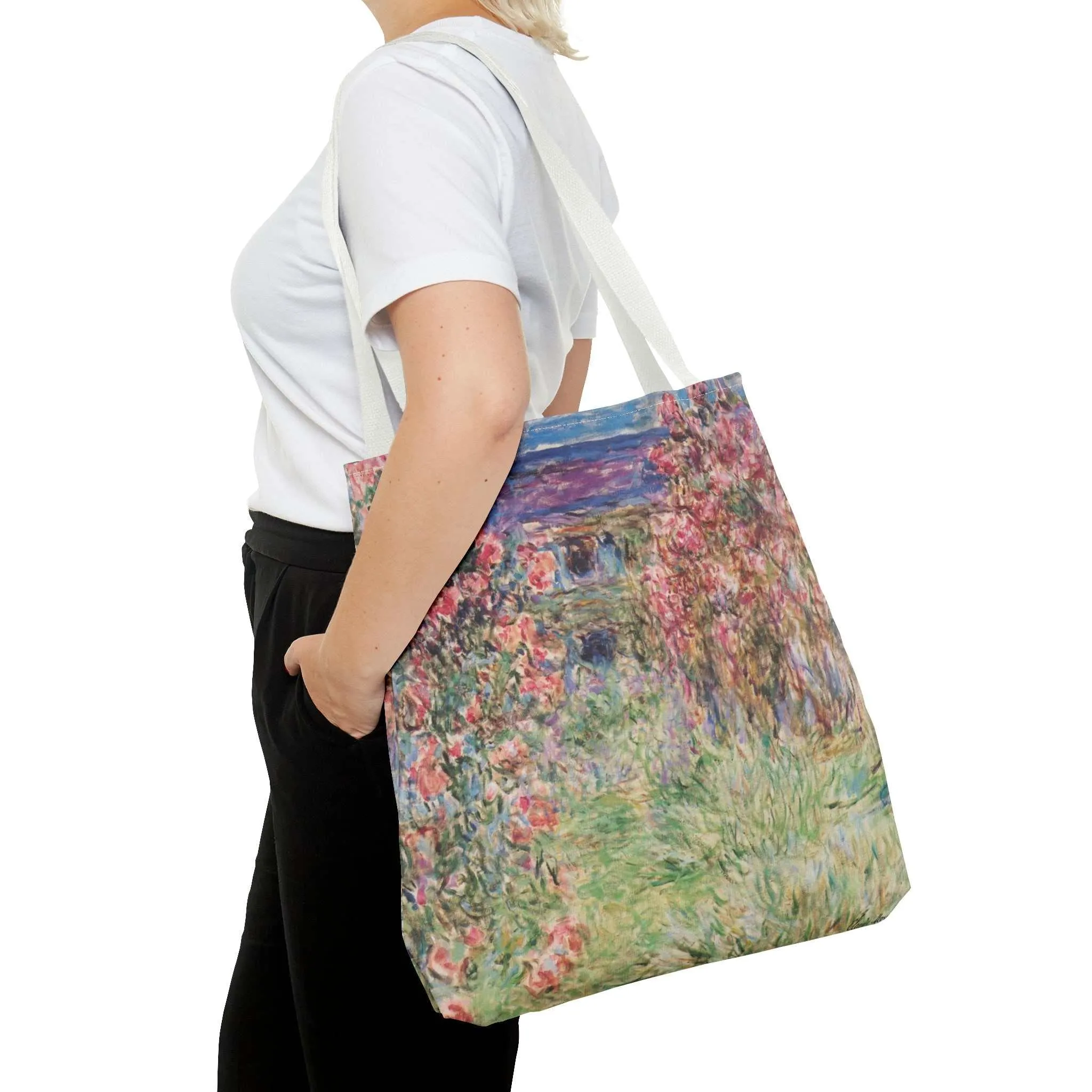 Monet Pink Roses Canvas Tote Bag