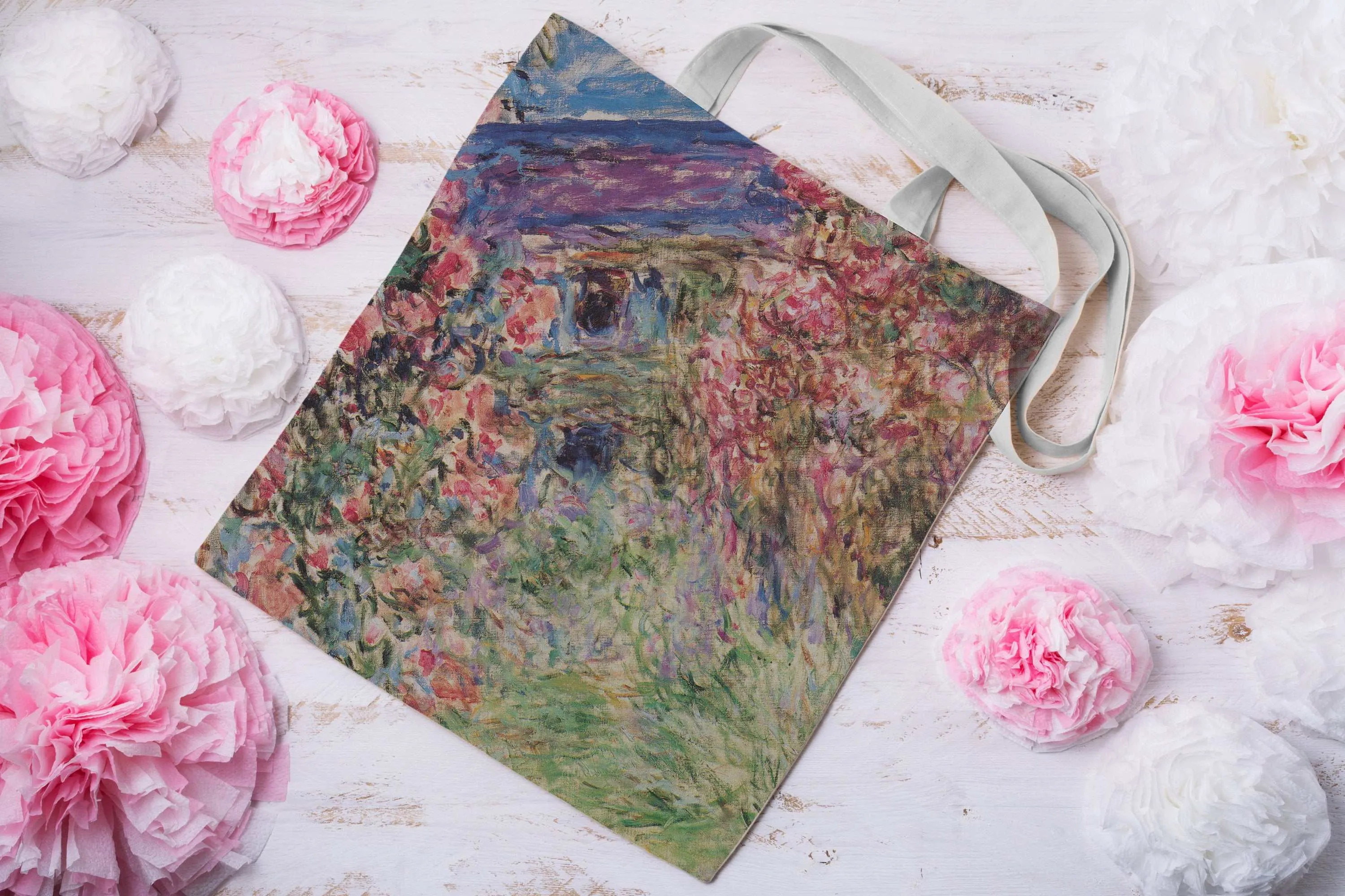 Monet Pink Roses Canvas Tote Bag