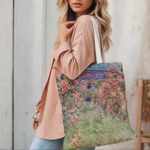 Monet Pink Roses Canvas Tote Bag