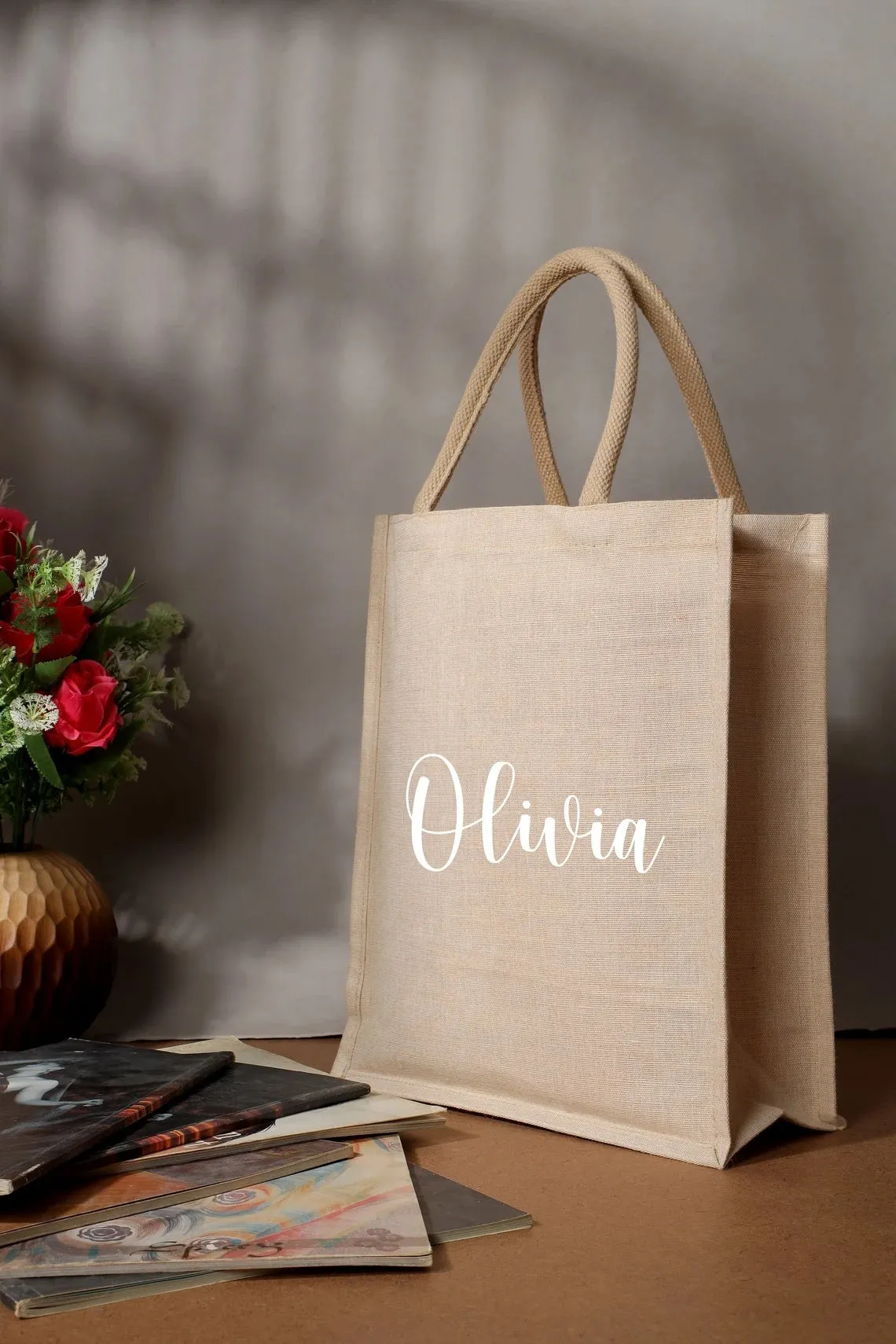 Monogrammed Tote Bag Jute Juco Personalized Natural Jute Tote Bag