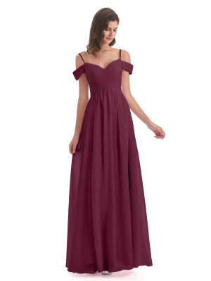 Mulberry Color Bridesmaid Dresses Gorgeous Chiffon Off The Shoulder Long Bridesmaid Dresses