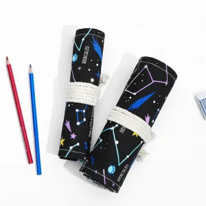Night Sky Sketch Color Pencil Roll Wrap Bag Portable Large Capacity Canvas 24 36 Holes