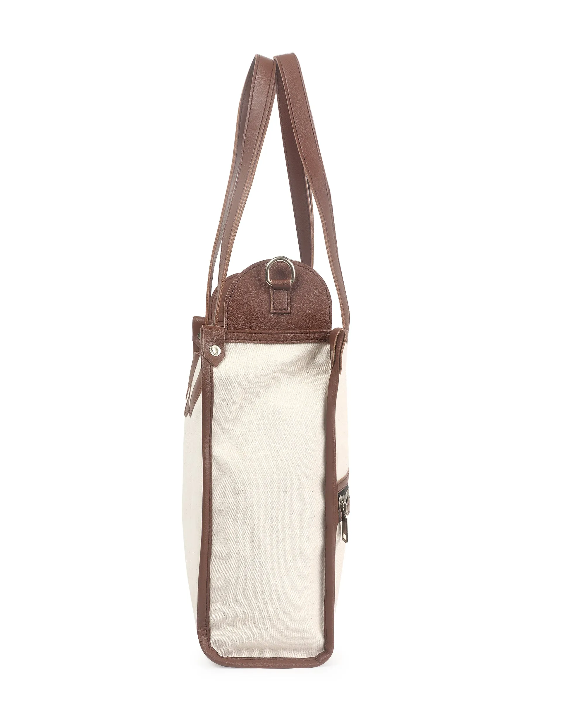 Off White-Tan Canvas Handbag For Women