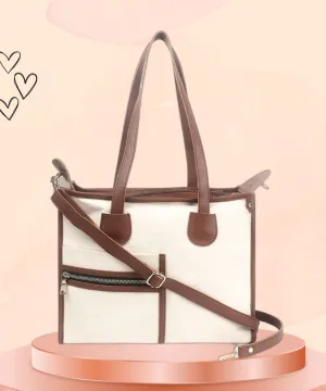 Off White-Tan Canvas Handbag For Women
