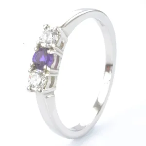 Palladium Amethyst and Diamond Trilogy Ring