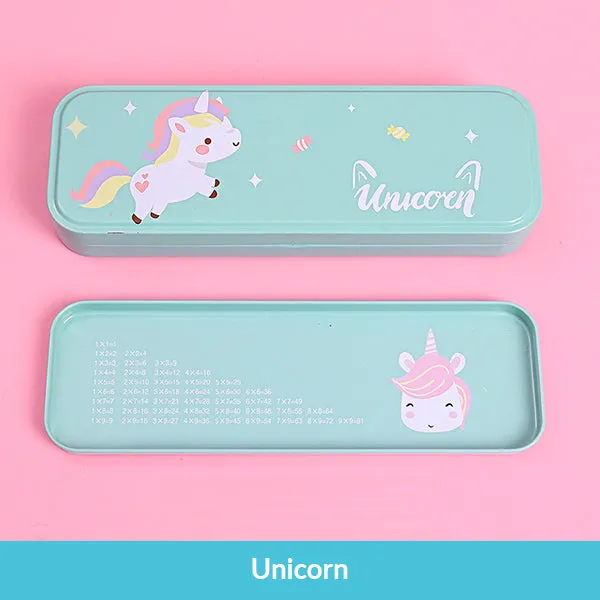 Pastel Color Cartoon Two Layers Metal Pencil Box Bundle
