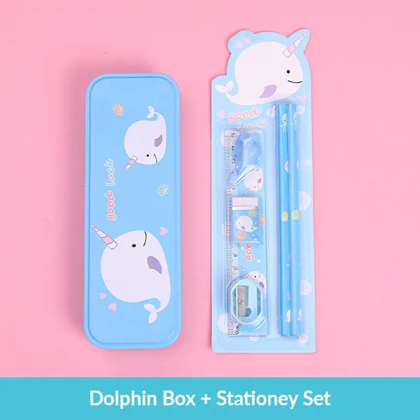 Pastel Color Cartoon Two Layers Metal Pencil Box Bundle