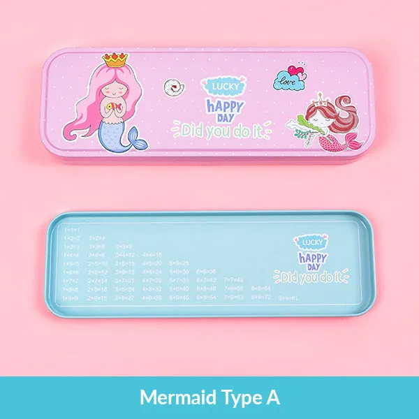 Pastel Color Cartoon Two Layers Metal Pencil Box Bundle