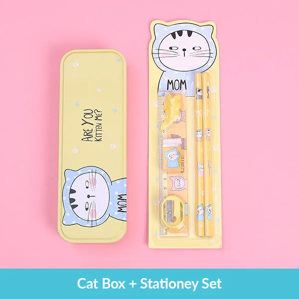 Pastel Color Cartoon Two Layers Metal Pencil Box Bundle