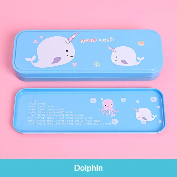 Pastel Color Cartoon Two Layers Metal Pencil Box Bundle