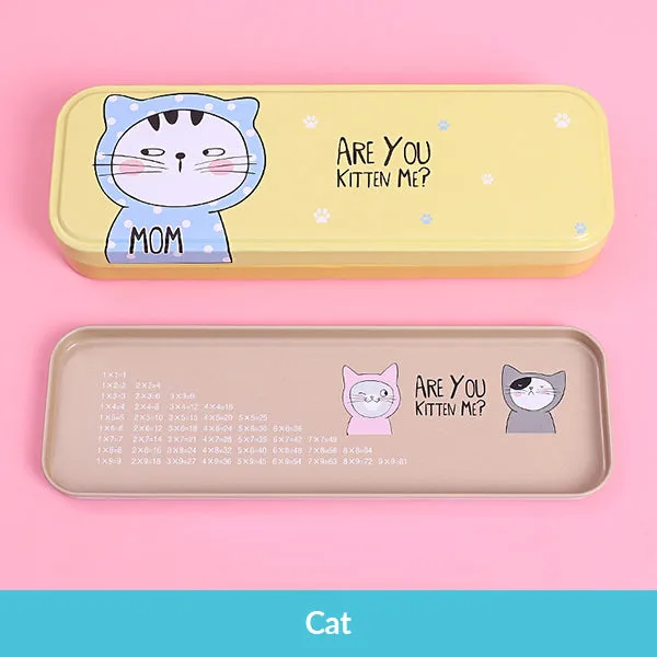 Pastel Color Cartoon Two Layers Metal Pencil Box Bundle