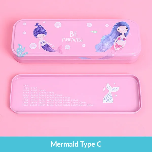 Pastel Color Cartoon Two Layers Metal Pencil Box Bundle
