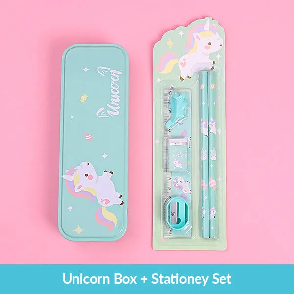 Pastel Color Cartoon Two Layers Metal Pencil Box Bundle
