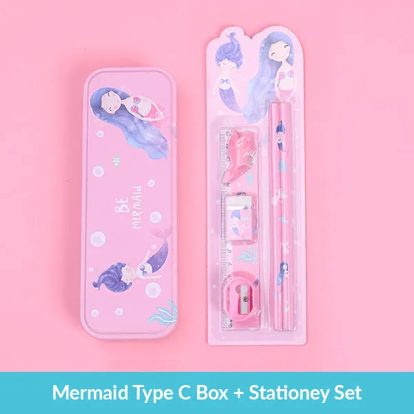 Pastel Color Cartoon Two Layers Metal Pencil Box Bundle