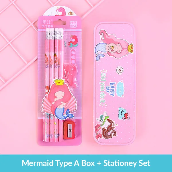 Pastel Color Cartoon Two Layers Metal Pencil Box Bundle