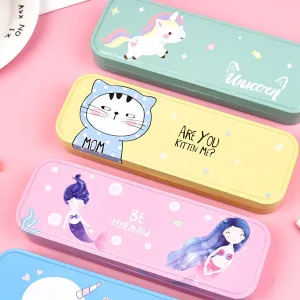 Pastel Color Cartoon Two Layers Metal Pencil Box Bundle