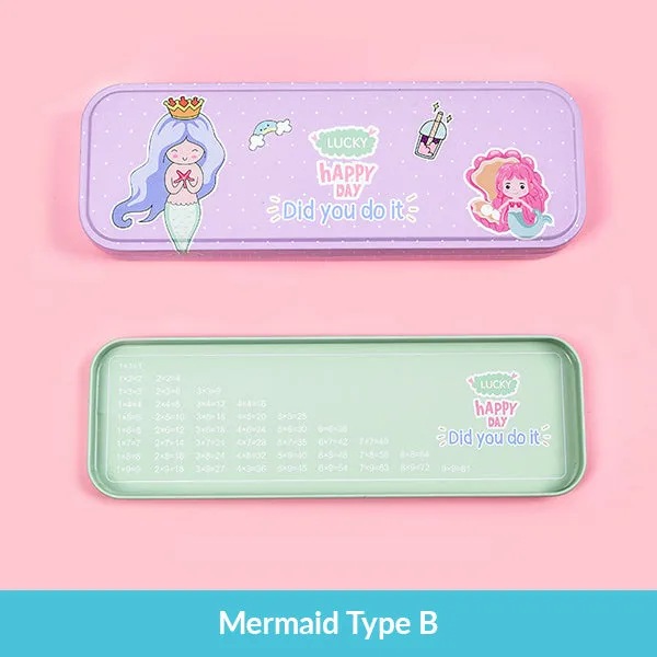Pastel Color Cartoon Two Layers Metal Pencil Box Bundle