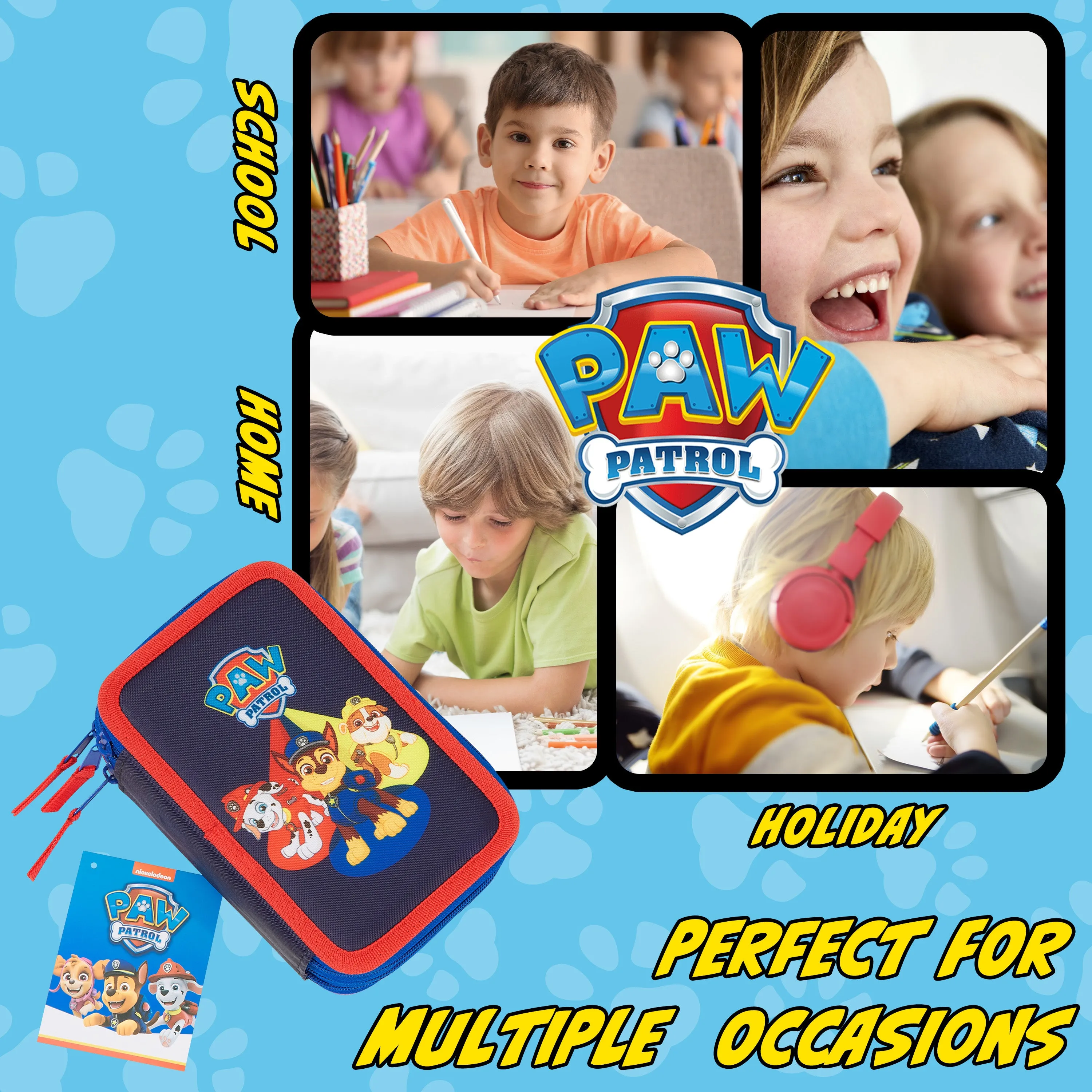 Paw Patrol Filled Pencil Case Multiple Zipped Compartments School Stationery Set