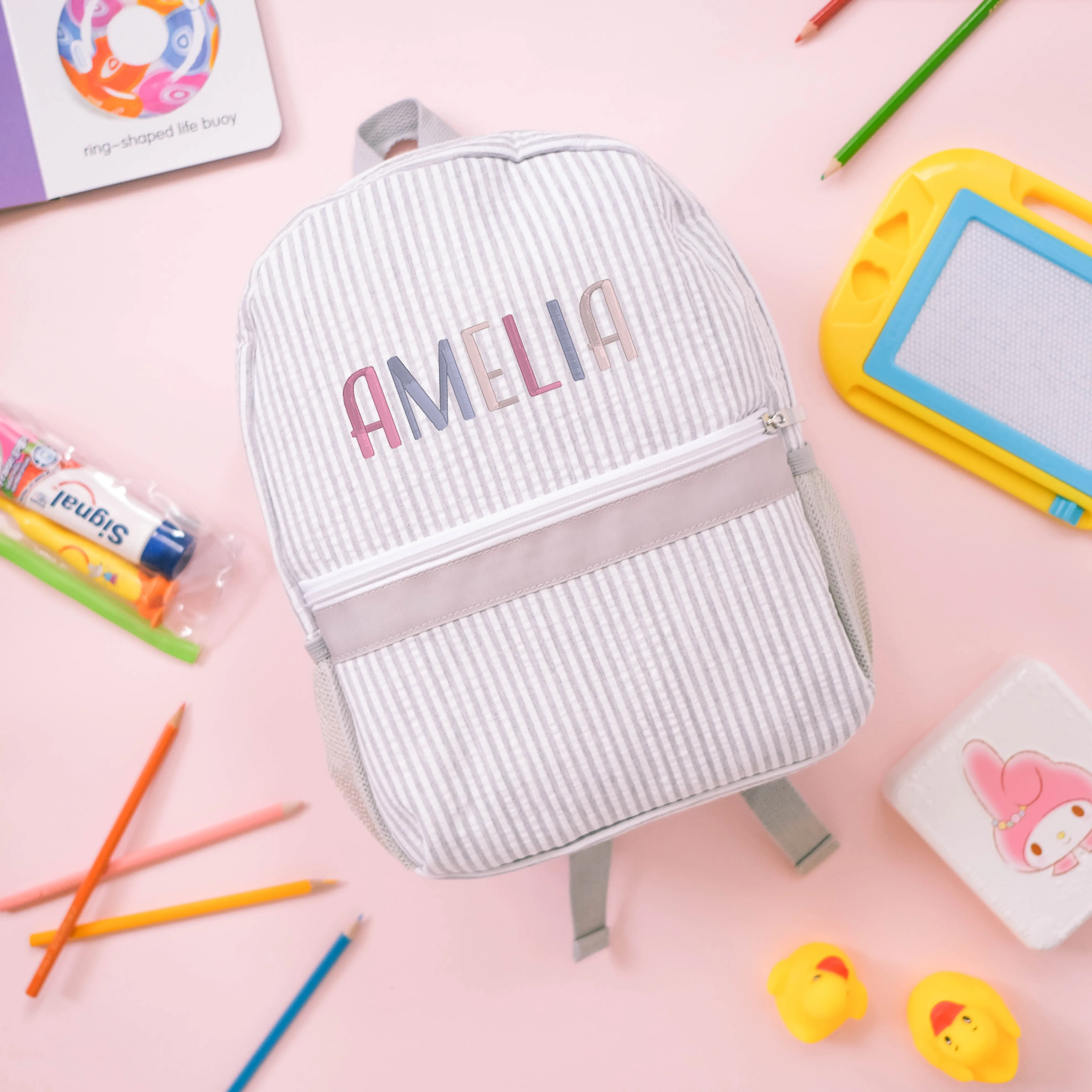 Personalised Toddler Backpack in Multicoloured Grey