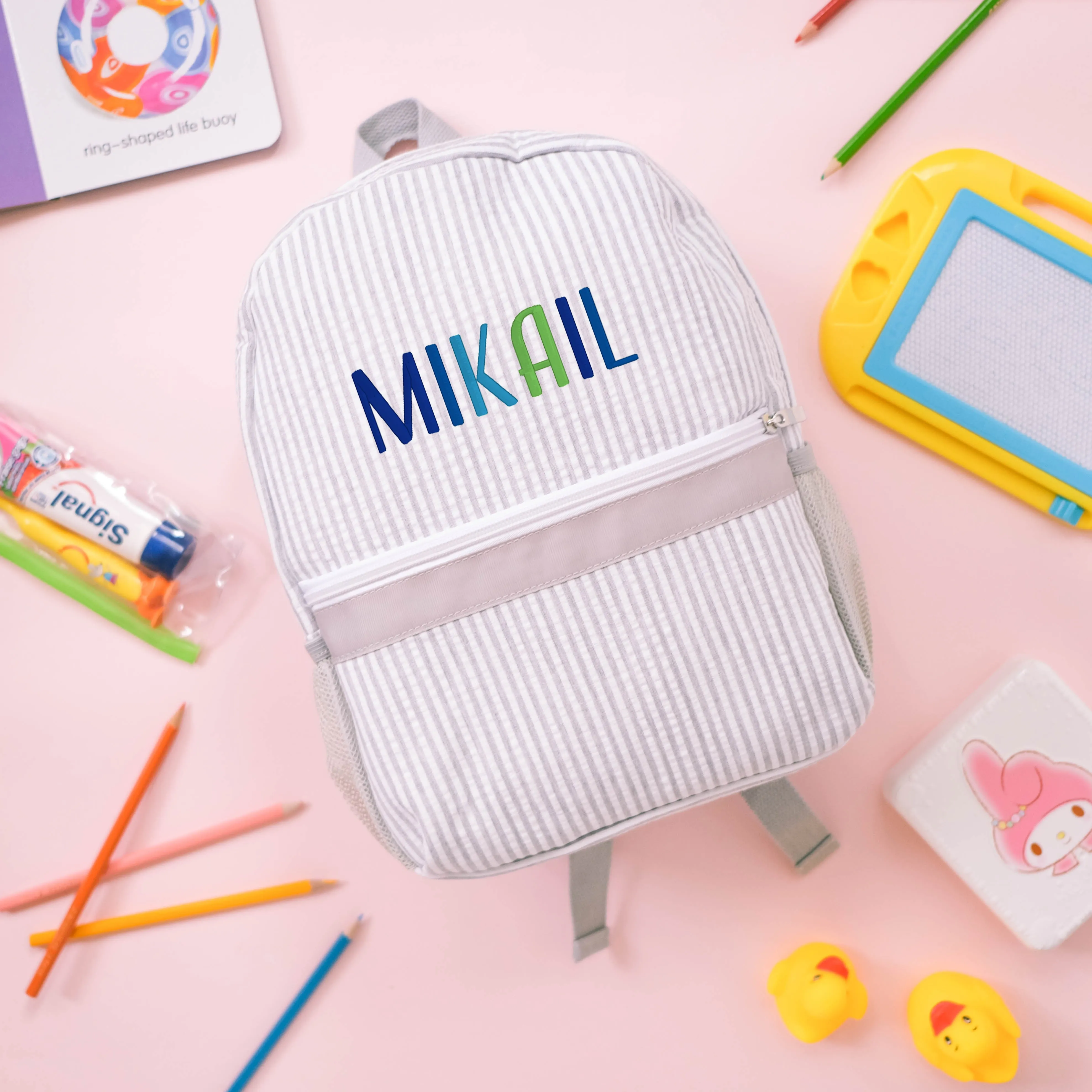 Personalised Toddler Backpack in Multicoloured Grey